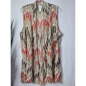 Chico's Sheer Print Open Drape Front Kimono Flowy Vest Tan Brown Size 3 XLarge
